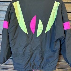 VTG Retro Cornice Color Block Black Pink & Neon Green Ski Jacket Coat Ladies MED